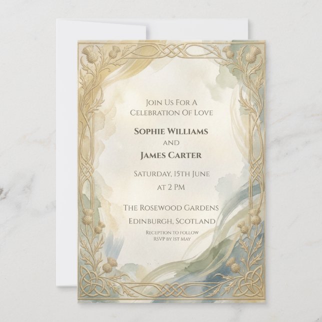 Gold Blue Art Deco Wedding Invitation (Front)