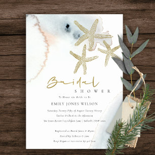GOLD BLUE BEACHY STARFISH BRIDAL SHOWER INVITE