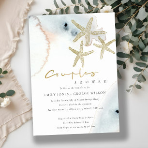 GOLD BLUE BEACHY STARFISH COUPLES SHOWER INVITE