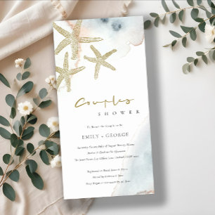 GOLD BLUE BEACHY STARFISH COUPLES SHOWER INVITE