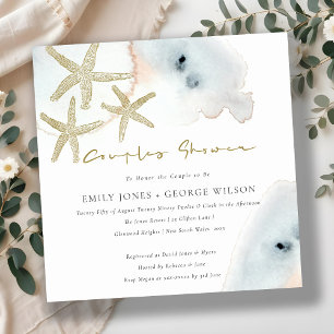 GOLD BLUE BEACHY STARFISH COUPLES SHOWER INVITE
