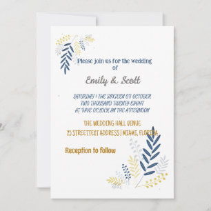 Gold-blue branches Wedding Invitations