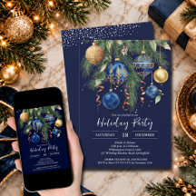 Gold & Blue Christmas Ornaments Party