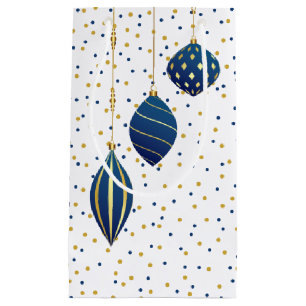 Gold Blue Christmas Ornaments Small Gift Bag