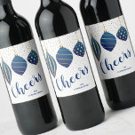 Gold Blue Christmas Ornaments Wine Label<br><div class="desc">Make your own wine holiday gifts or favours with these personalised labels featuring dark blue and gold Christmas tree ornaments and blue and gold dots with your details in chic lettering. MATCHING invitations and more in our store.</div>
