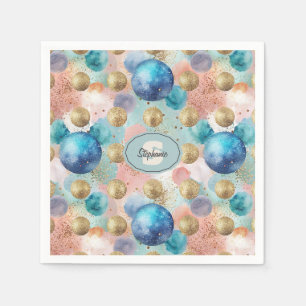 Gold & Blue Circle Pattern with Glitter Accents Napkin