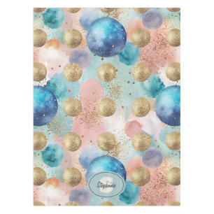 Gold & Blue Circle Pattern with Glitter Accents Tablecloth