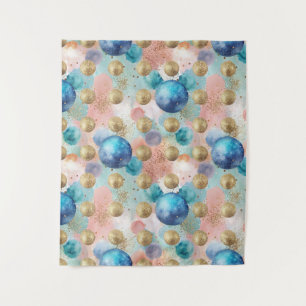 Gold & Blue Circle Pattern with Glitter Accents Tapestry