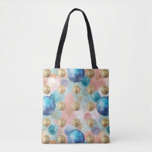 Gold & Blue Circle Pattern with Glitter Accents Tote Bag