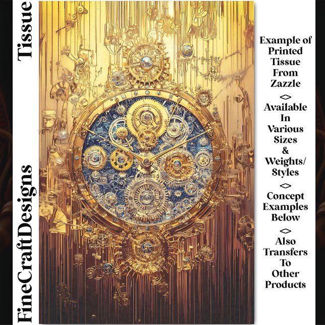 Gold Blue Clock, Gears Screws Cogs DG8F Decoupage Tissue Paper (Creator Uploaded)