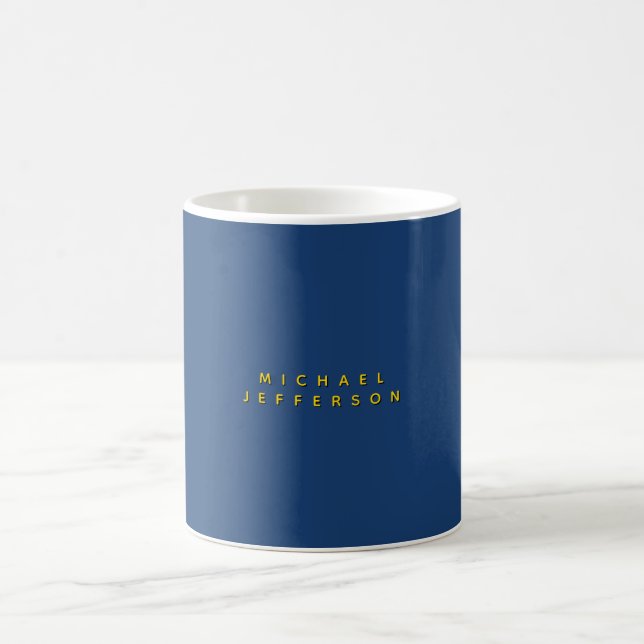 Gold & Blue Colour Minimalist Plain Modern Name Coffee Mug (Center)