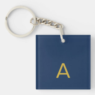 Gold & Blue Colour Monogram Professional Initial Key Ring