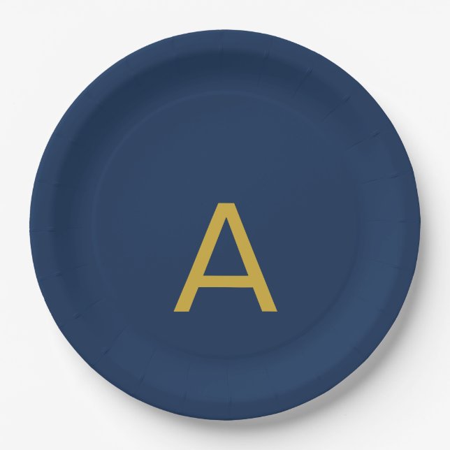 Gold & Blue Colour Monogram Professional Initial  Paper Plate (Front)