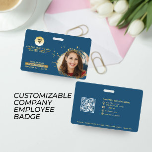 Gold & Blue Company Employee QR Code, Photo & Logo ID Badge