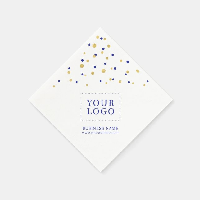 Gold Blue Confetti Custom Business Promotion Logo Napkin (Corner)