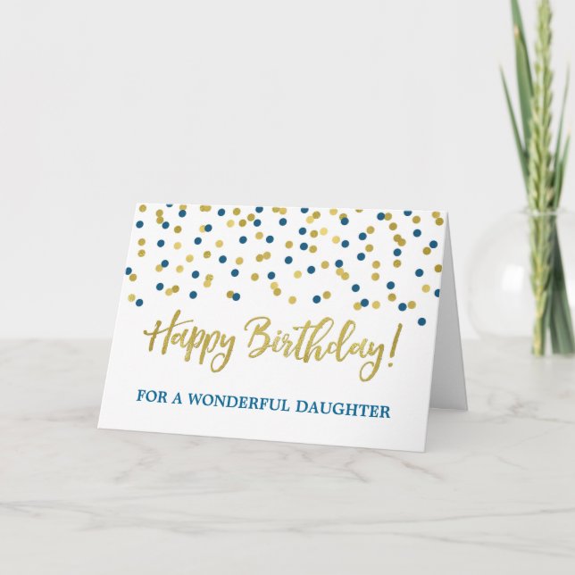 Gold Blue Confetti Daughter Birthday Card (Front)