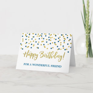 Gold Blue Confetti Friend Birthday Card
