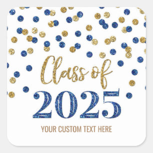 Gold Blue Confetti Graduation 2025  Square Sticker