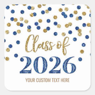 Gold Blue Confetti Graduation 2026 Square Sticker