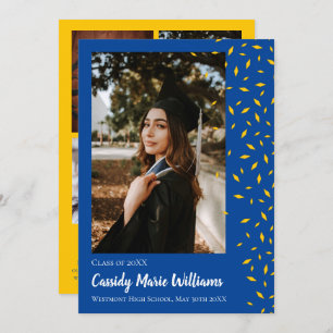 Gold Blue Confetti Graduation Announcement