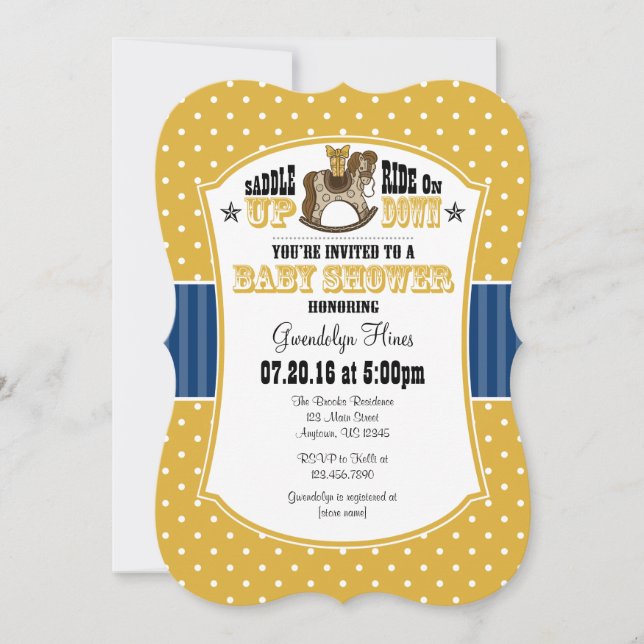 Gold Blue Cowboy Baby Shower Invitation (Front)