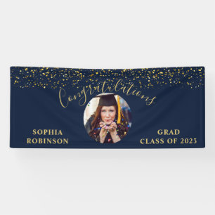 Gold Blue Custom Photo Graduation Party Banner