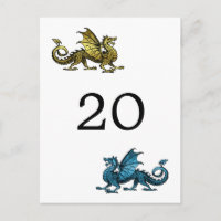 Gold Blue Dragon Table Number Postcard