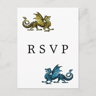 Gold Blue Dragon Wedding RSVP Postcard