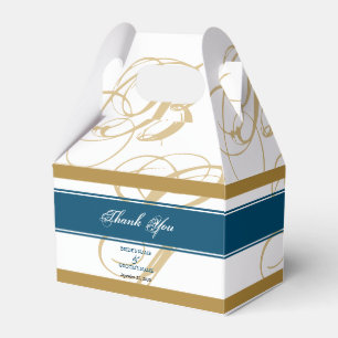 Gold Blue Elegant Script Monogram Wedding  Favour Box