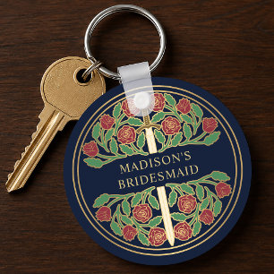 Gold Blue Floral Bridesmaid Royal Wedding Gift Key Ring