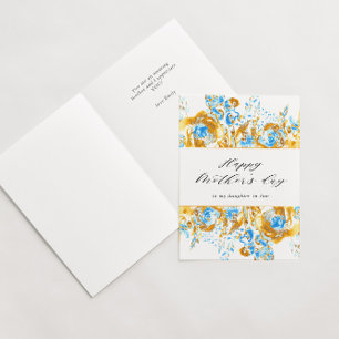 gold blue floral happy mother's day card
