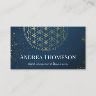 Gold & Blue Flower of life, Reiki, Channeling Business Card