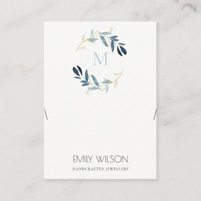 GOLD BLUE FOLIAGE MONOGRAM BRACELET DISPLAY LOGO BUSINESS CARD (Front)