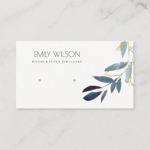 GOLD BLUE FOLIAGE WATERCOLOR EARRING DISPLAY LOGO BUSINESS CARD