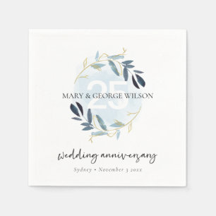 GOLD BLUE FOLIAGE WREATH ANY YEAR 25 ANNIVERSARY NAPKIN