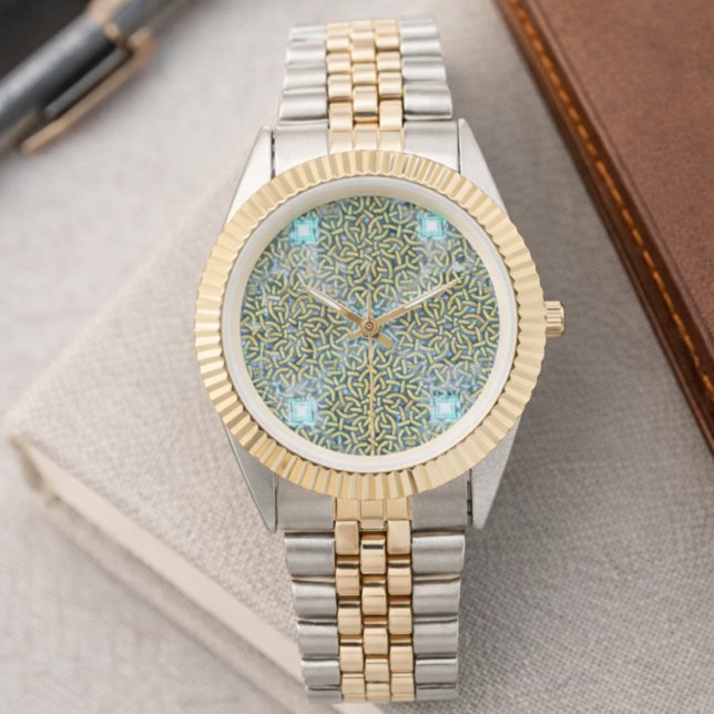 Gold Blue Geometric Pattern Elegant Wrist Gift Watch (Creator Uploaded)