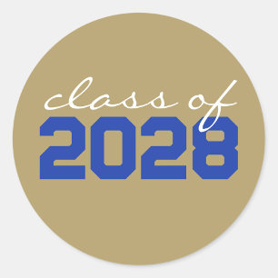 Gold & Blue Graduation Classic Round Stickers