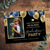 Gold Blue Graduation Party Photo Save the Date