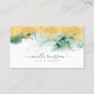 Gold Blue Green Modern Watercolor Business Card