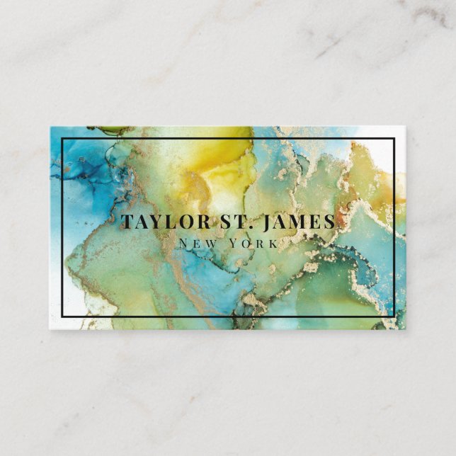 Gold Blue Green Painting Splatter Professional Business Card (Front)