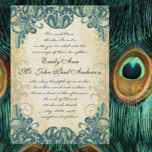 Gold Blue Green Paisley Peacock Wedding No Peacock Invitation