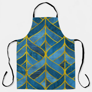 Gold Blue Grunge Pattern Apron