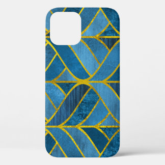 Gold Blue Grunge Pattern iPhone 12 Case