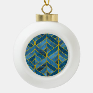 Gold Blue Grunge Pattern Ceramic Ball Christmas Ornament