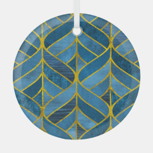Gold Blue Grunge Pattern Glass Tree Decoration