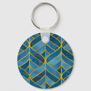 Gold Blue Grunge Pattern Key Ring