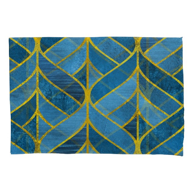 Gold Blue Grunge Pattern Pillowcase (Front)
