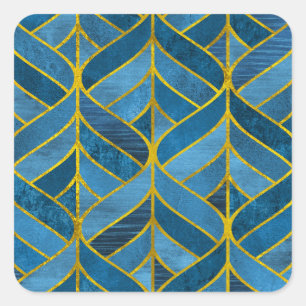 Gold Blue Grunge Pattern Square Sticker