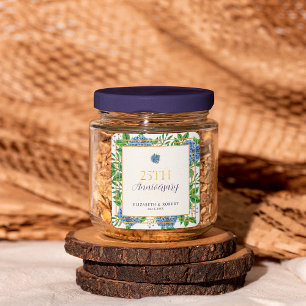 Gold Blue Hydrangea 25th Wedding Anniversary Party Square Sticker