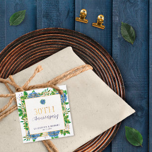 Gold Blue Hydrangea 30th Wedding Anniversary Favour Tags
